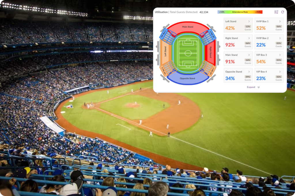 Stadium view with heatmap showcasing audience activity and engagement.