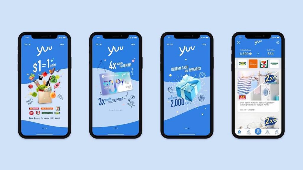 Yuu mobile app showing how loyality program works