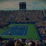 Tennis match in a crowded court